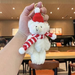 HUIHEYU Cartoon Key Holder Soft Christmas Hat Boys Kids Bear Doll Car Key Accessories Bag Pendant Decoration Christmas Key Chains Korean Style Key Ring