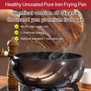 Healthy Uncoated Pure Iron Frying Pan Nonstick Skillet Even Heat Distribution Durability Cookware