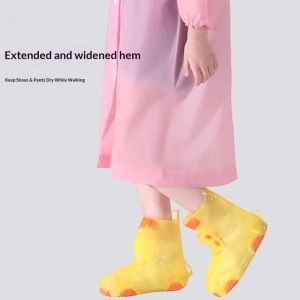 JJT Kids Waterproof Raincoat with Extra Long Hem and Shoe Covers for School Outdoor Activities and Rainy Days