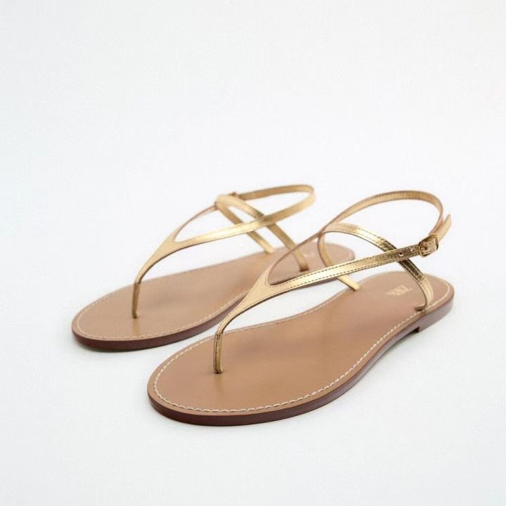 Metallic Gold Gold Sandals New Look Zara New Style Flat Flop - Main Image