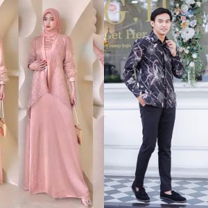 Couple Aurora Silk Dress Inner + Outer Tile Brokat dan Kemeja Batik Katun Kondangan
