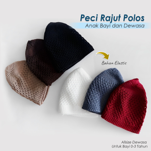 Peci Haji Kopiah Songkok Rajut Polos Dewasa COD Rego Grosir