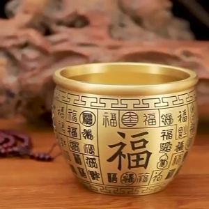 【Ship in 24H】大师已开光 黄铜米缸聚财真黄铜聚宝盆摆件招财进宝百福铜缸客厅装饰小铜盆