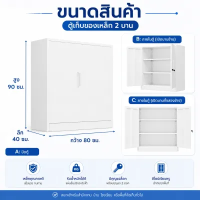 Tocoma ตู้เก็บของโลหะสีขาว ตู้เหล็กหนาแรงๆ สำหรับโรงรถ