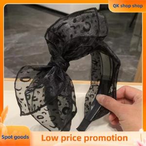 ✨QK shop✨ Vintage Leopard Print Hairband For Women Girls Fashion Handmade Wide-rimmed Bow Hair Hoop Mesh Hair Bow Headband Hair Accessory