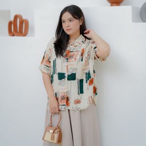 Kemeja Wanita Hawai | Kemeja Pantai Abstrak Casual Retro Bahan Rayon Vicouse Premium | Kemeja Amarilo Series Bisa COD