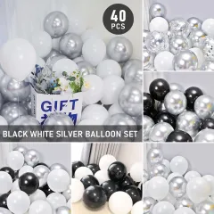 Pearl Latex Balloons 100-Pack - Black White Silver For Birthday Wedding Decor