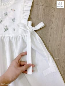 Váy Melisa trắng thêu hoa cho bé Đầm trắng đi biển cho bé gái Váy hè cho bé