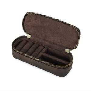 CONTACTS FAMILY Genuine Leather Travel Case For Cuff links and Rings Jewellry Collection Storage Box Women Bracelet Necklaces Earrings Organizers