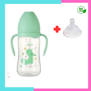 Bình sữa cổ rộng cho bé bình sữa cổ rộng Aki 180ml - 240ml - 300ml với núm vú siêu mềm chống sặc chống đầy hơi không BPA (dễ dàng vô sữa)