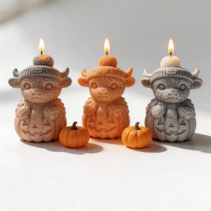 Happy Halloween Highland Cow Pumpkin Silicone Candle Mold Jack O Lantern Cow Silicone Mold for Halloween Party2026