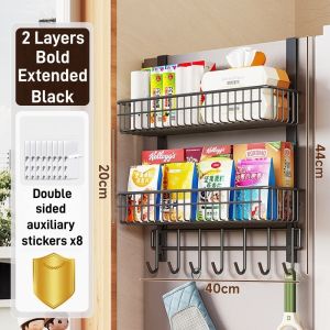 Quivlox Kitchen Side Hanging Rack Refrigerator Storage Shelf Multi Layer Seasoning Jar Holder Carbon Steel Rak