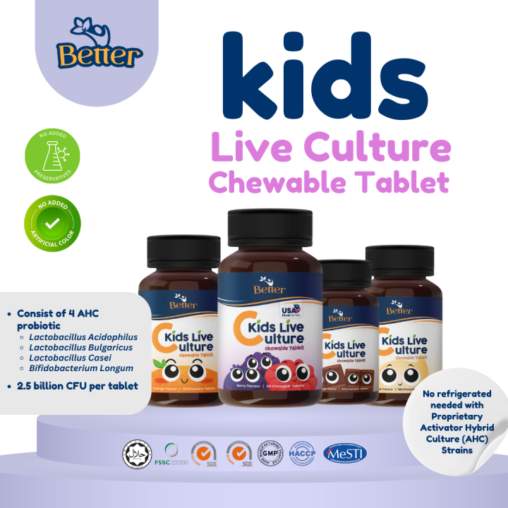 (HALAL) Better Kids Probiotic Chewable Tablet 60's. 100% Natural ...