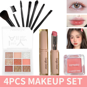 Lorzi 4pcs Make Up Set Liptint + Eyeshadow Palettes +Powder Blush+Makeup Brush Makeup Complete Set