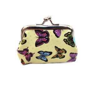 XINGG39 PU Leather Kiss Lock Wallet Colorful Polyester Shell Clip Coin Purse Portable Small Zero Wallet Women