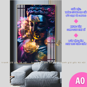 Tranh Đức Phật tráng gương thân gỗ liền khối MDF chắc chắn tặng kèm đinh treo tùy chọn Canvas