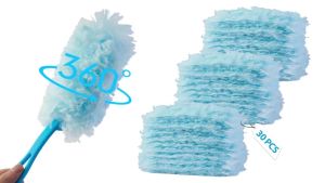 Duster Refill Compatible with Swiffer Duster 360 Heavy Duty Duster Kit Includes 30 Dusters Refills and 1 Handle Multi-Surface Dusters for Cleaning Corner Furniture Car Blinds