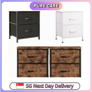 【Pure Care】 Fabric Drawer Sidetable | 2-Tier Bedside Cabinet with Wooden Top & Steel Frame