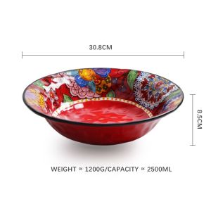 OMK Natalia red series ceramic 2500ML salad bowl large fruit bowl