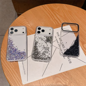 Luxury Rhinestone Liquid Case Cover for iPhone 17Pro 17 16 Pro Max Shell Hard Transparent Glitter Dynamic Quicksand Funda Coque