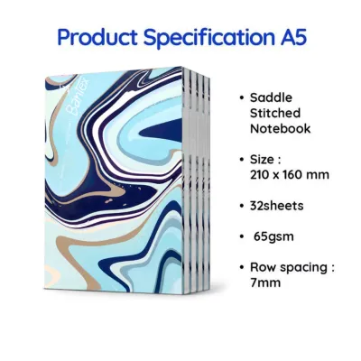 Bantex Buku Tulis Isi 10 Pcs Marble A5/B5 Notebook Catatan Jurnal Bergaris Cover Desain Marble 1 Pack (10 Pcs)