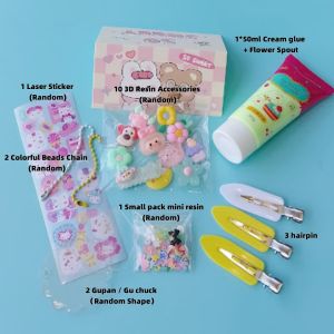 Glue cream set DIY hair clip & Gooka set Cream glue accessories for kids girls boy Cream glue DIY Key chain set murah Party gift set for kids girls Diy咕卡发夹奶油胶发夹奶油胶材料包 Diy发夹材料包DIY发夹配件