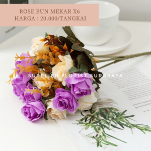 SFS - ROSE BUN MEKAR 1 TANGKAI CABANG 6 1 CABANG ISI 2KEPALA TOTAL 12 KEPALA BUNGA PALSU ARTIFICIAL FLOWER BUNGA MAINAN DIY FLORIST