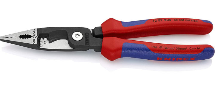 Knipex 13 82 200 Multi-Function Pliers – 6-in-1 Electrical Installation Tool With Crimp Die For 0.5–2.5 Mm² Ferrules & Soft Grip Handles