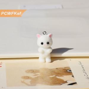 【PCWFKef】 Flocking สัตว์การ์ตูนแมวรูปร่างเรซินลูกปัดจี้เครื่องประดับ DIY ต่างหูเสื้อผ้าพวงกุญแจจี้เครื่องประดับ