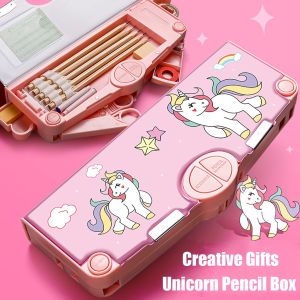 Unicorn pen box for primary school students Large capacity multifunctional stationery box pen box