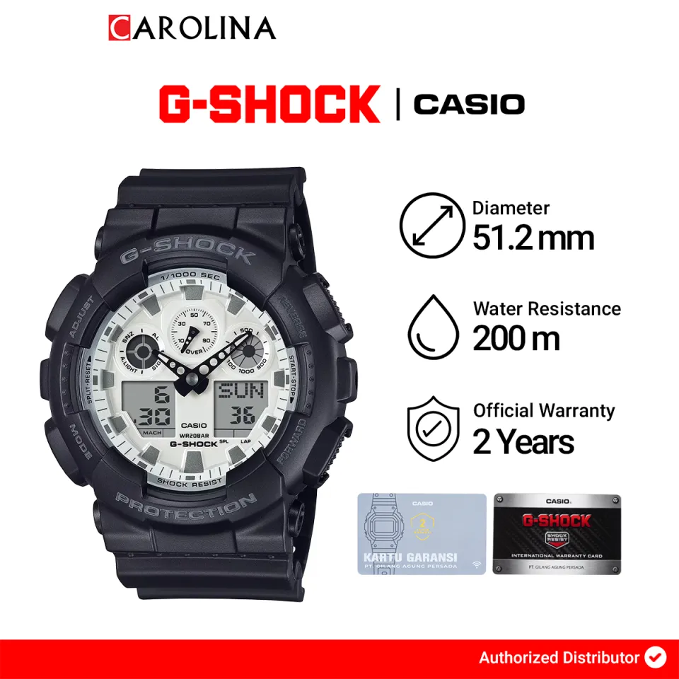 Jam Tangan Pria Casio G-Shock GA-100WD-1A White Dial Black Rubber