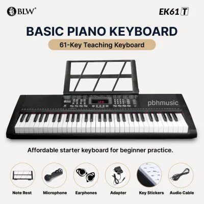 BLW EK-61T 61 Key Beginner Electronic Piano Keyboard with Headphone Microphone Adapter & Learning Sticker
