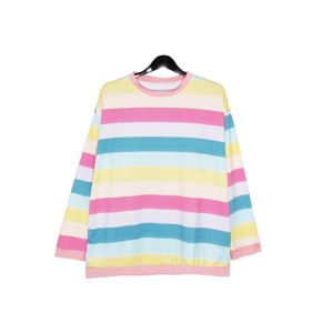 🚩Sale80%🚩เสื้อแขนยาวลายทางสีรุ้งพาสเทล ทรงโอเวอร์ไซส์