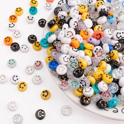 BCD405- 10mm 50pcs Letter Acrylic Smile Face Beads Loose Spacer Beads