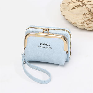 PIYU Newกระเป๋าสตางค์หนังแฟชั่นสไตล์เกาหลีกระเป๋าสตางค์ซิปผู้หญิง 2 ชั้นกระเป๋าสตางค์สายรัดข้อมือแบบพกพา