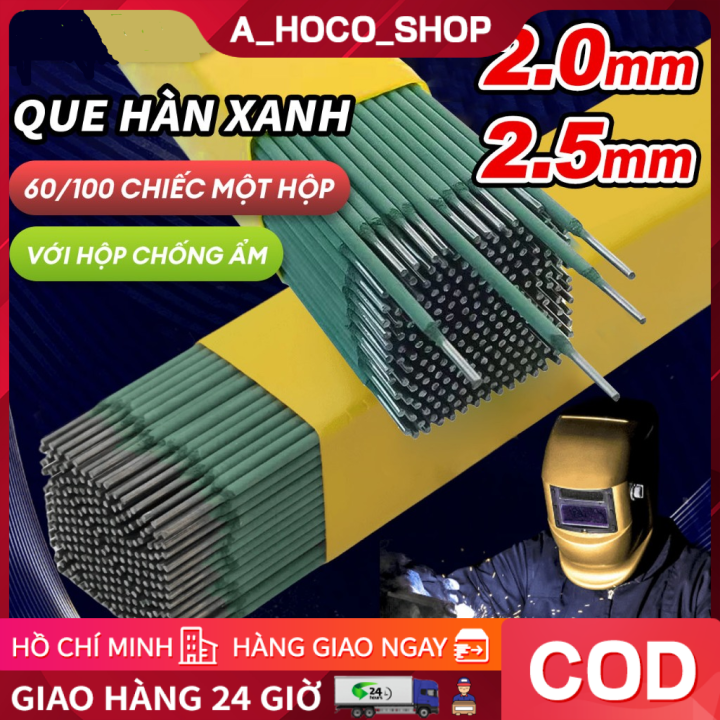 Que Hàn Xanh 2mm,Một hộp60-100que, tặng kèm hộp chống ẩm,Cho Vật Liệu ...
