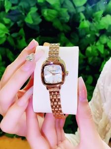 Live stream womens exquisite compact steel strap watch rose gold vintage fashion rhinestone square ladies watch simple design