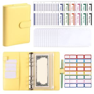 HENRYQ ic button Cash Budget Ledger A6 Macaron Color PU Leather Folder Portable Budget Tables Loose-leaf Notebook School Supplies