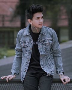 Jaket jeans ripped pria sandwash polos jacket bahan denim the bojiel TERLARIS
