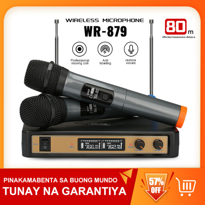 COD WR879 Wireless Microphone 2 Handheld Microphones UHF FM Kagamitan