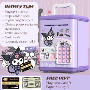 Kuromi Cartoon Piggy Bank Money Saving Box Coins Bank Kids ATM Machine Tabung Lock With Card Password Fingerprint Cash Cartoon ATM Money Saver Bank for Kids with Password Music Great Gift Toy