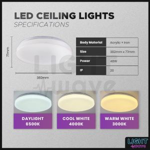 [3 COLOUR] MODERN DECORATIVE 24W/48W 3 STEP ON/OFF COLOUR CHANGING LED CEILING LAMP