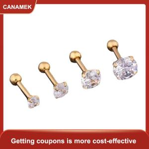 【CANAMEK 】 1 Piece 4 Prong Rhinestone Ear Studs Earrings For Women Men Tragus Cartilage Standard Lobe Jewelry Gift