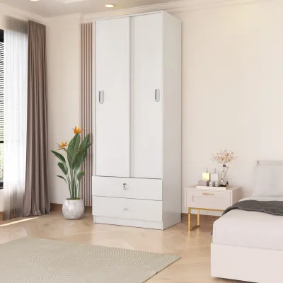 KIRANA London - Lemari Pakaian Kayu Wardrobe Sliding / Geser 2 Pintu Tinggi Minimalis