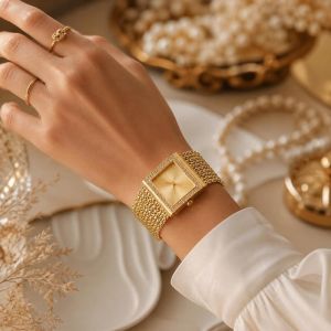 MAKERVY Square Dial Quartz Wrist Watch Luxury Steel Strap Bracelet Watch Vintage Quartz Movement Diamond Watch for Women