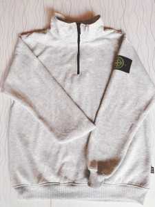 halfzip sweater stone islan -sweater pria abu abu-baju lengan panjang stone island