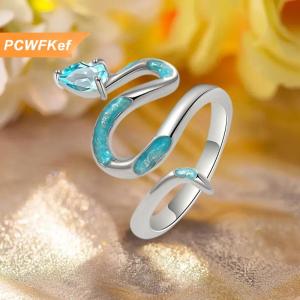 【PCWFKef】 Tinh tế nhỏ giọt keo Cyan rắn nhẫn cho phụ nữ cô gái cưới Stackable vòng đồ trang sức sang Trọng Quà Tặng
