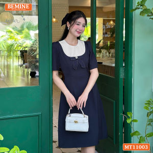 Đầm thiết kế BEMINE cổ tròn đính nơ dáng chữ A phù hợp đi làm-MT11003