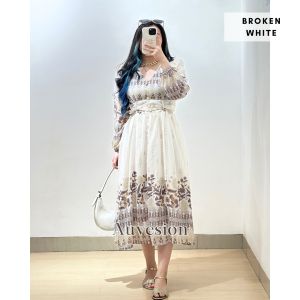 6207 Layla Button Strap Long Sleeves Midi Dress Wanita
