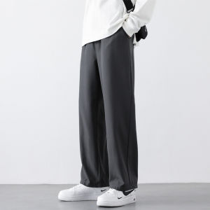 Mens Casual Nine-point Pants Summer Thin Ice Silk Draped Dress Pants Korean Style Trendy Straight Loose Long Trousers